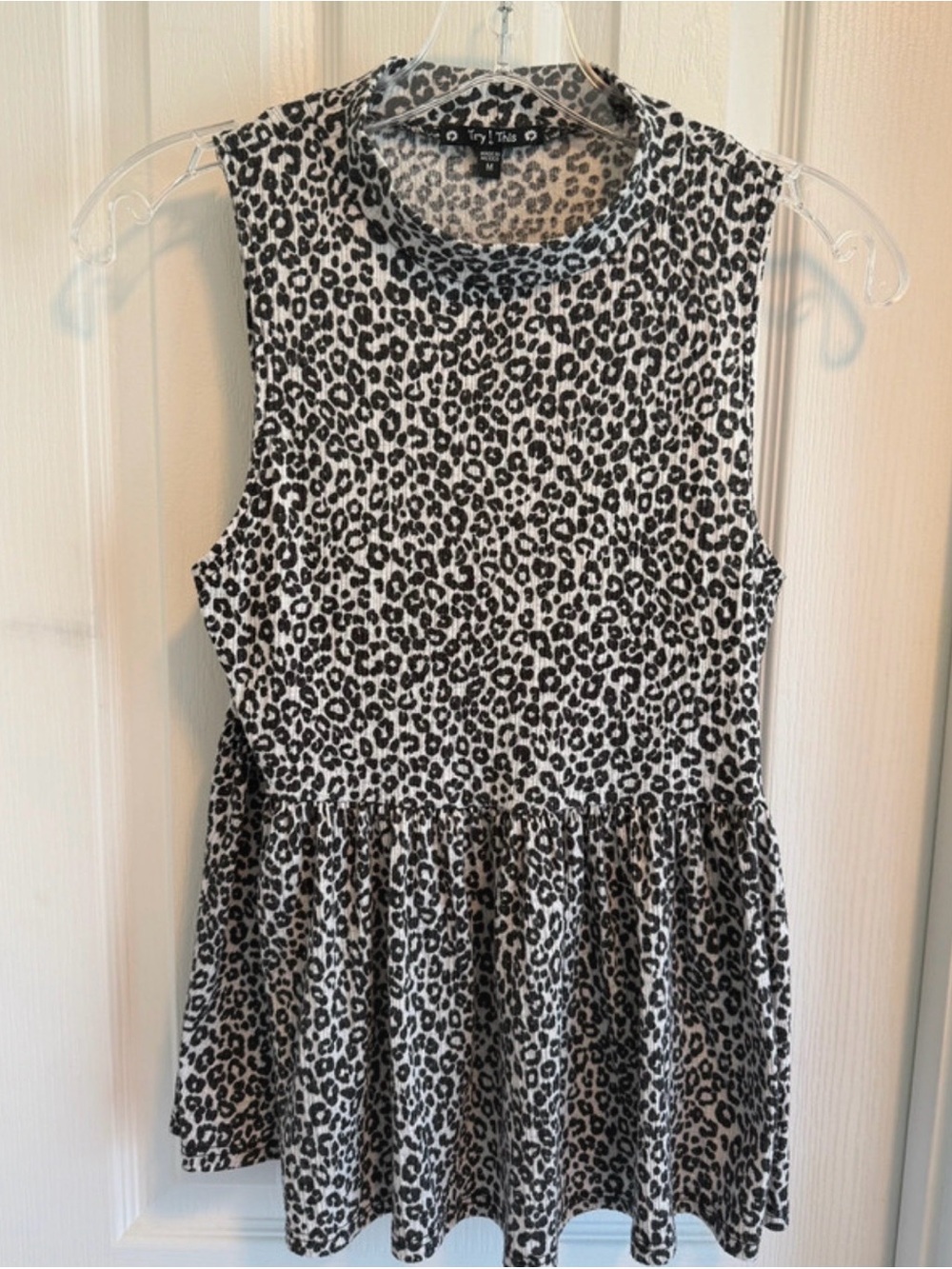 Leopard Print Sleeveless Peplum Dress - Black & White